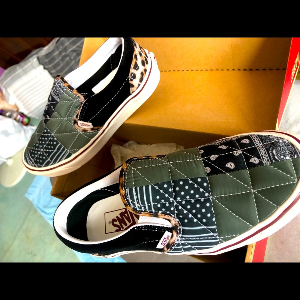 Vans slip ons. Cheetah print on heel, quilted pattern on rest of shoe. New